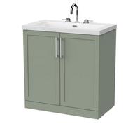 Balterley Stonnall Traditional Floor Standing 2 Door Vanity Unit With 3 Tap Hole Fireclay Basin, 800mm, Reed Green