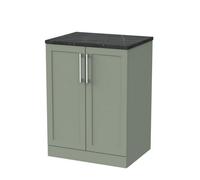 Balterley Stonnall Traditional Floor Standing 2 Door Vanity Unit With Black Pietra Marble Laminate Worktop, 600mm, Reed Green