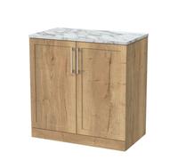 Balterley Stonnall Traditional Floor Standing 2 Door Vanity Unit With Carrera Marble Laminate Worktop, 800mm, Autumn Oak