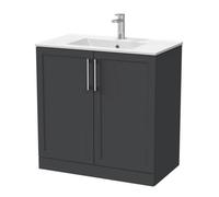 Balterley Stonnall Traditional Floor Standing 2 Door Vanity Unit With Minimalist Ceramic Basin, 800mm, Dark Grey