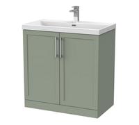 Balterley Stonnall Traditional Floor Standing 2 Door Vanity Unit With Thin-Edge Ceramic Basin, 800mm, Reed Green