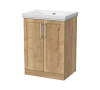 Balterley Stonnall Traditional Floor Standing 2 Door Vanity Unit With Traditional 0 Tap Hole Fireclay Basin, 600mm, Autumn Oak