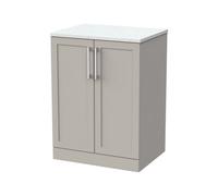 Balterley Stonnall Traditional Floor Standing 2 Door Vanity Unit With White Nebula Laminate Worktop, 600mm, Pebble Grey