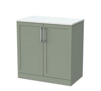 Balterley Stonnall Traditional Floor Standing 2 Door Vanity Unit With White Nebula Laminate Worktop, 800mm, Reed Green