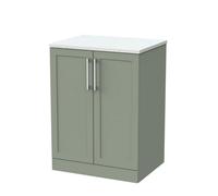Balterley Stonnall Traditional Floor Standing 2 Door Vanity Unit With White Nebula Laminate Worktop, 600mm, Reed Green