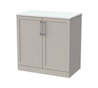 Balterley Stonnall Traditional Floor Standing 2 Door Vanity Unit With White Nebula Laminate Worktop, 800mm, Pebble Grey
