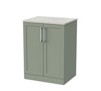 Balterley Stonnall Traditional Floor Standing 2 Door Vanity Unit With White Sparkle Laminate Worktop, 600mm, Reed Green