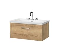 Balterley Stonnall Traditional Wall Hung 1 Drawer Vanity Unit With 3 Tap Hole Fireclay Basin, 800mm, Autumn Oak
