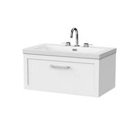 Balterley Stonnall Traditional Wall Hung 1 Drawer Vanity Unit With 3 Tap Hole Fireclay Basin, 800mm, Matt White