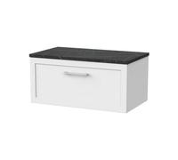 Balterley Stonnall Traditional Wall Hung 1 Drawer Vanity Unit With Black Pietra Marble Laminate Worktop, 800mm, Matt White