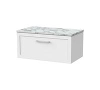 Balterley Stonnall Traditional Wall Hung 1 Drawer Vanity Unit With Carrera Marble Laminate Worktop, 800mm, Matt White