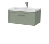 Balterley Stonnall Traditional Wall Hung 1 Drawer Vanity Unit With Thin-Edge Ceramic Basin, 800mm, Reed Green