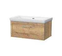 Balterley Stonnall Traditional Wall Hung 1 Drawer Vanity Unit With Traditional 0 Tap Hole Fireclay Basin, 800mm, Autumn Oak