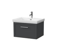 Balterley Stonnall Traditional Wall Hung 1 Drawer Vanity Unit With Traditional 1 Tap Hole Fireclay Basin, 600mm, Dark Grey