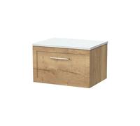Balterley Stonnall Traditional Wall Hung 1 Drawer Vanity Unit With White Nebula Laminate Worktop, 600mm, Autumn Oak