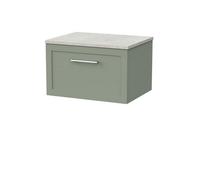 Balterley Stonnall Traditional Wall Hung 1 Drawer Vanity Unit With White Sparkle Laminate Worktop, 600mm, Reed Green