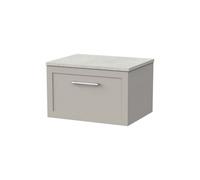Balterley Stonnall Traditional Wall Hung 1 Drawer Vanity Unit With White Sparkle Laminate Worktop, 600mm, Pebble Grey