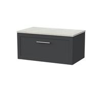 Balterley Stonnall Traditional Wall Hung 1 Drawer Vanity Unit With White Sparkle Laminate Worktop, 800mm, Dark Grey