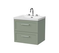 Balterley Stonnall Traditional Wall Hung 2 Drawers Vanity Unit With 3 Tap Hole Fireclay Basin, 600mm, Reed Green