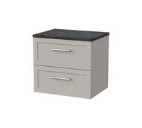 Balterley Stonnall Traditional Wall Hung 2 Drawers Vanity Unit With Black Pietra Marble Laminate Worktop, 600mm, Pebble Grey