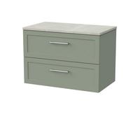 Balterley Stonnall Traditional Wall Hung 2 Drawers Vanity Unit With Marble Plaster Laminate Worktop, 800mm, Reed Green