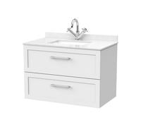 Balterley Stonnall Traditional Wall Hung 2 Drawers Vanity Unit With Marble Top With Basin, 800mm, Matt White