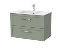 Balterley Stonnall Traditional Wall Hung 2 Drawers Vanity Unit With Minimalist Ceramic Basin, 800mm, Reed Green