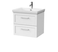 Balterley Stonnall Traditional Wall Hung 2 Drawers Vanity Unit With Traditional 1 Tap Hole Fireclay Basin, 600mm, Matt White