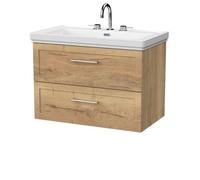 Balterley Stonnall Traditional Wall Hung 2 Drawers Vanity Unit With Traditional 3 Tap Hole Fireclay Basin, 800mm, Autumn Oak