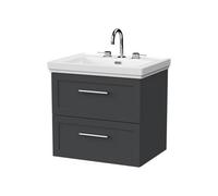 Balterley Stonnall Traditional Wall Hung 2 Drawers Vanity Unit With Traditional 3 Tap Hole Fireclay Basin, 600mm, Dark Grey