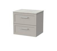 Balterley Stonnall Traditional Wall Hung 2 Drawers Vanity Unit With White Sparkle Laminate Worktop, 600mm, Pebble Grey