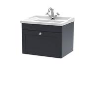 Swynnerton Traditional 1 Drawer Wall Hung Vanity Unit with Basin, Dark Grey, 600mm