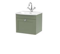 Balterley Swynnerton Traditional 1 Drawer Wall Hung Vanity Unit With Basin, Satin Green, 500mm