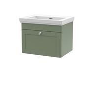 Balterley Swynnerton Traditional 1 Drawer Wall Hung Vanity Unit With Basin, Satin Green, 600mm