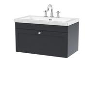 Swynnerton Traditional 1 Drawer Wall Hung Vanity Unit with Fireclay Basin, Dark Grey, 800mm