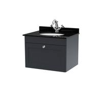 Swynnerton Traditional 1 Drawer Wall Hung Vanity Unit with Marble Basin, Dark Grey, 600mm