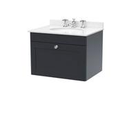 Swynnerton Traditional 1 Drawer Wall Hung Vanity Unit with Marble Basin, Dark Grey, 600mm