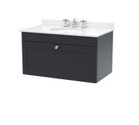 Swynnerton Traditional 1 Drawer Wall Hung Vanity Unit with Marble Basin, Dark Grey, 800mm