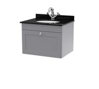 Balterley Swynnerton Traditional 1 Drawer Wall Hung Vanity Unit With Marble Basin, Satin Grey, 600mm