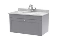 Balterley Swynnerton Traditional 1 Drawer Wall Hung Vanity Unit With Marble Basin, Satin Grey, 800mm