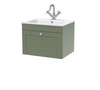 Balterley Swynnerton Traditional 1 Drawer Wall Hung Vanity Unit With Stone Basin, Satin Green, 600mm