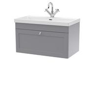 Swynnerton Traditional 1 Drawer Wall Hung Vanity Unit with Thin Edge Basin, Satin Grey, 800mm