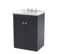 Swynnerton Traditional 2 Door Floor Standing Vanity Unit with Basin, Dark Grey, 600mm