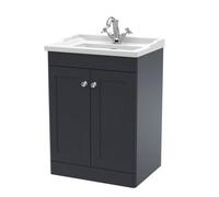 Balterley Swynnerton Traditional 2 Door Floor Standing Vanity Unit With Basin, Dark Grey, 600mm