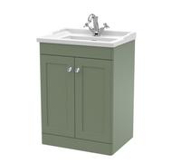 Swynnerton Traditional 2 Door Floor Standing Vanity Unit with Basin, Satin Green, 600mm