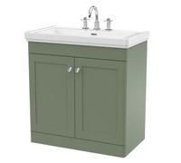 Balterley Swynnerton Traditional 2 Door Floor Standing Vanity Unit With Basin, Satin Green, 800mm
