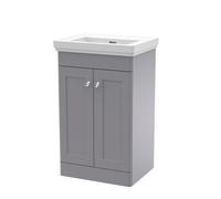 Swynnerton Traditional 2 Door Floor Standing Vanity Unit with Basin, Satin Grey, 500mm