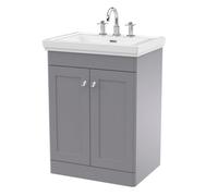 Balterley Swynnerton Traditional 2 Door Floor Standing Vanity Unit With Basin, Satin Grey, 600mm