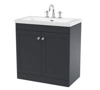 Balterley Swynnerton Traditional 2 Door Floor Standing Vanity Unit With Fireclay Basin, Dark Grey, 800mm