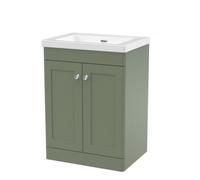 Swynnerton Traditional 2 Door Floor Standing Vanity Unit with Fireclay Basin, Satin Green, 600mm